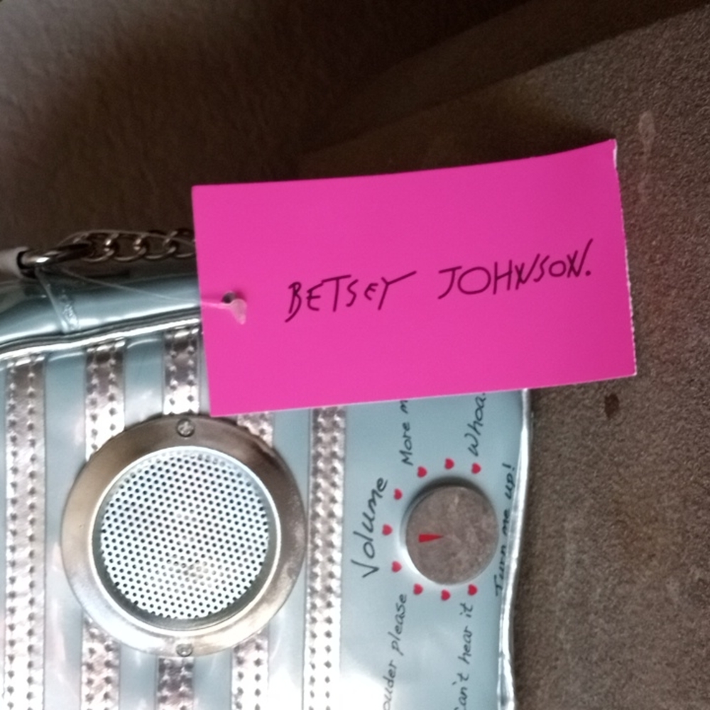 New! BETSEY JOHNSON Blue Silver Vintage Radio Waves Crossbody Shoulder Bag Purse - Picture 14 of 15